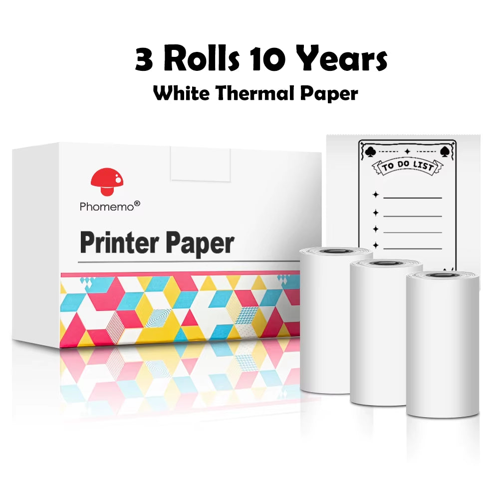 Thermal Paper for T02/M02X Portable Printer Self-Adheisve Labels Sticky Fit DIY Photo Texts Study Notes 53Mm Printing