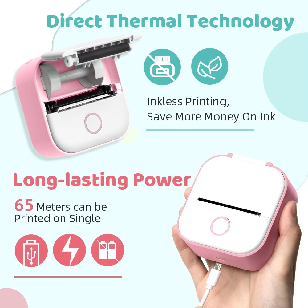 T02 Mini Thermal Printer T02 Sticker Maker Machine Portable Bluetooth Pocket Printer Study Supplies for Photos Notes