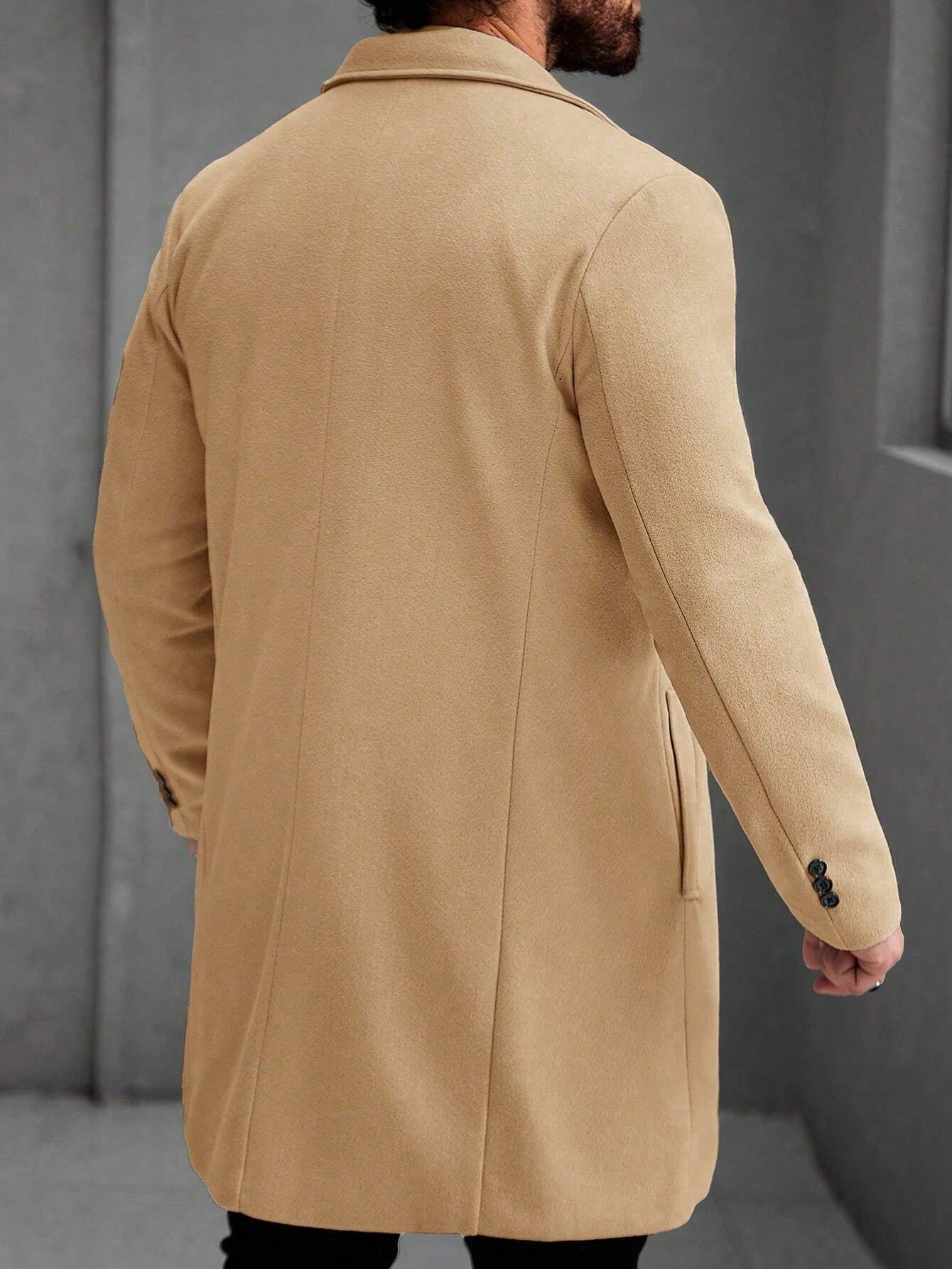 Manfinity Mode Men'S Solid Color Pocket & Button Front Long Sleeve Overcoat, Autumn Fall Clothes, Winter