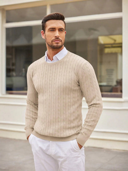 Men Solid Cable Knit Sweater