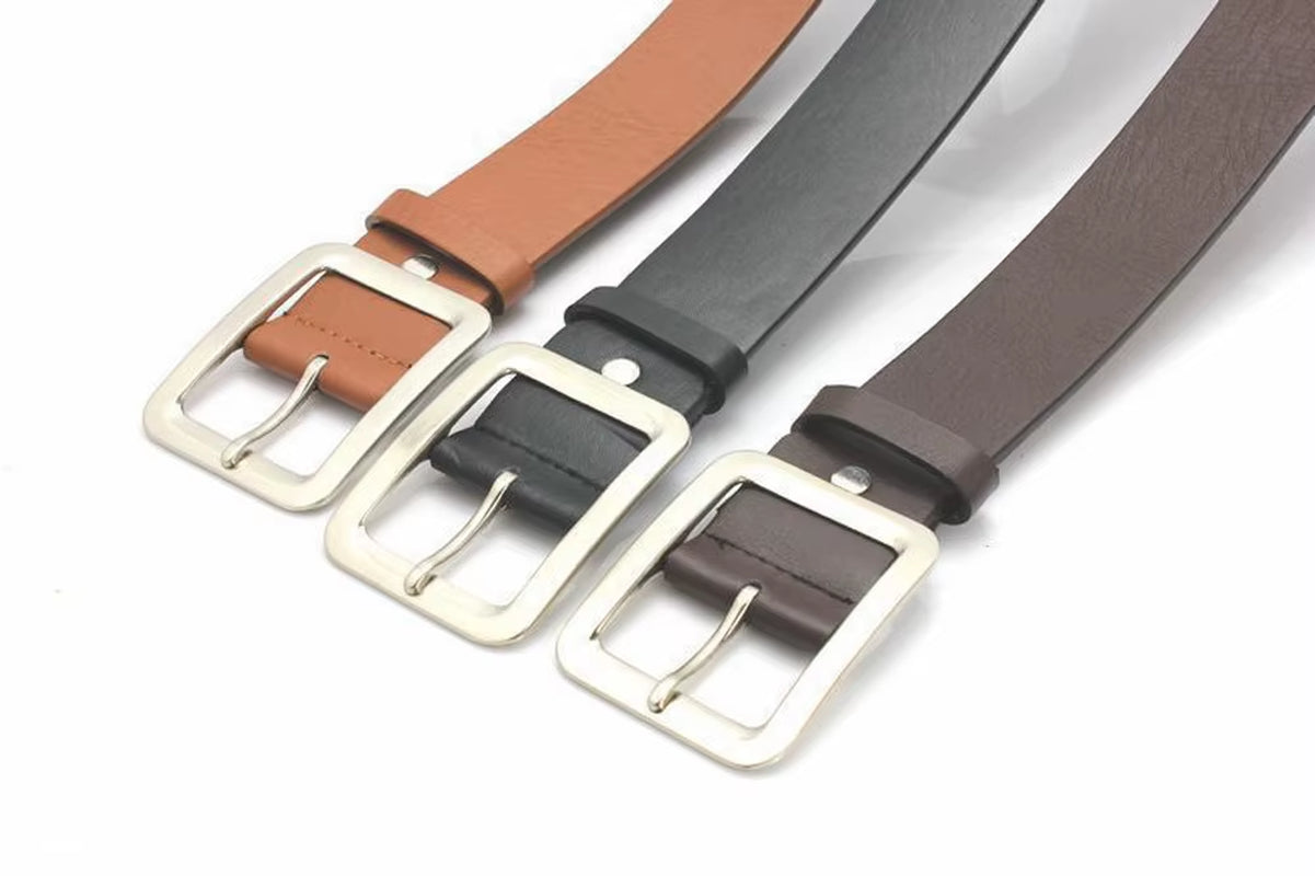 2025 Square Pin Buckles Belts Men Silver Buckle Leather Belts for Jeans Retro Wild Belts for Men Waistbands Students Strap